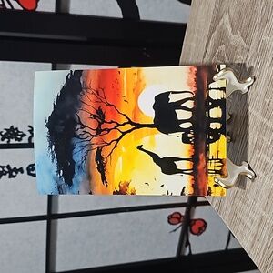 4x6 African Safari Watercolor‎ Oil Painting Print Sunset Landscape